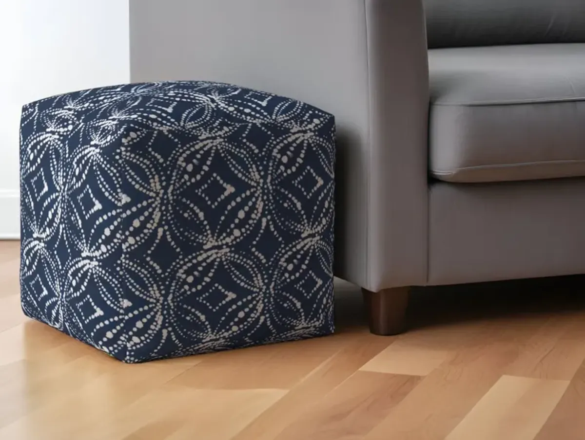 Canvas Damask Pouf Ottoman - Blue / White