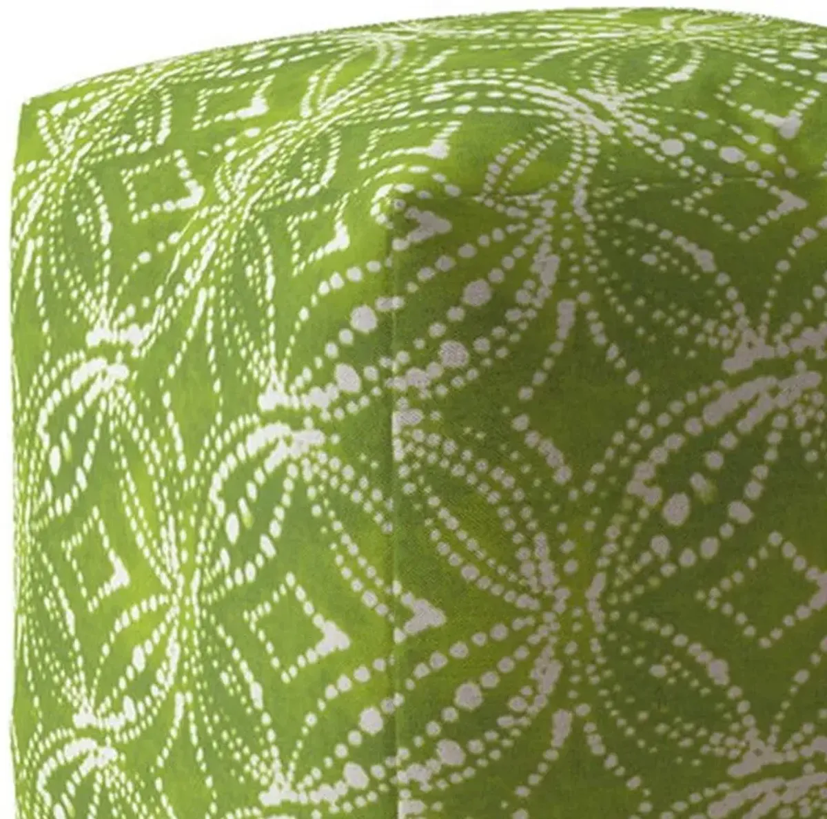 Cotton Damask Pouf Ottoman - Green / White