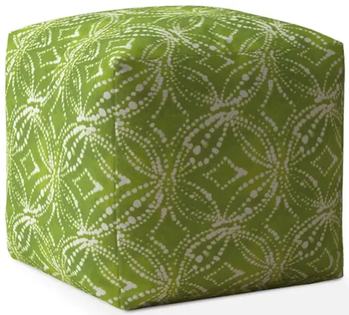 Cotton Damask Pouf Ottoman - Green / White