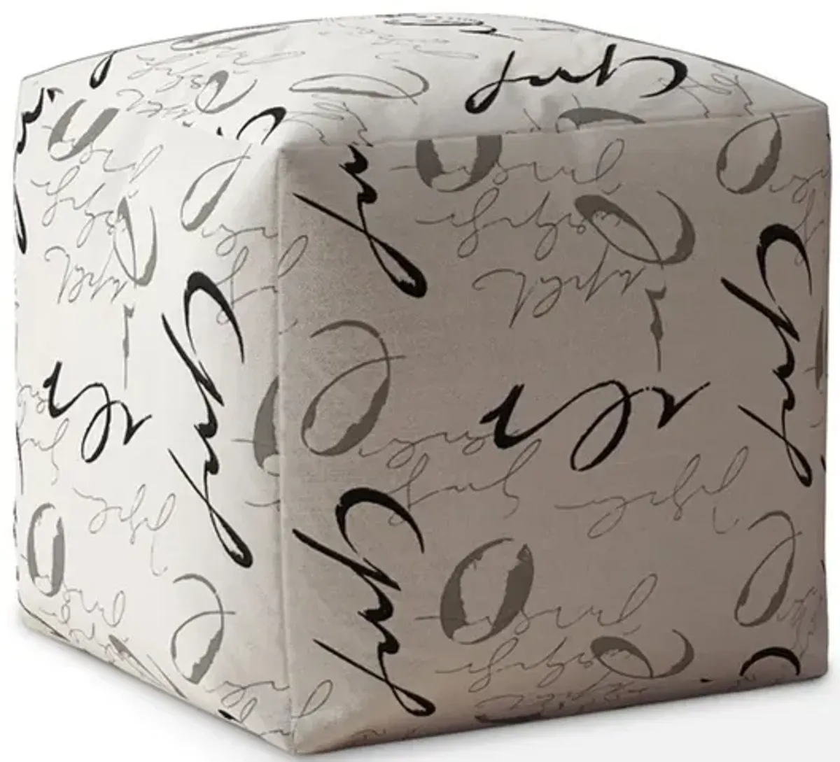 Polyester Abstract Pouf Ottoman - White / Gray