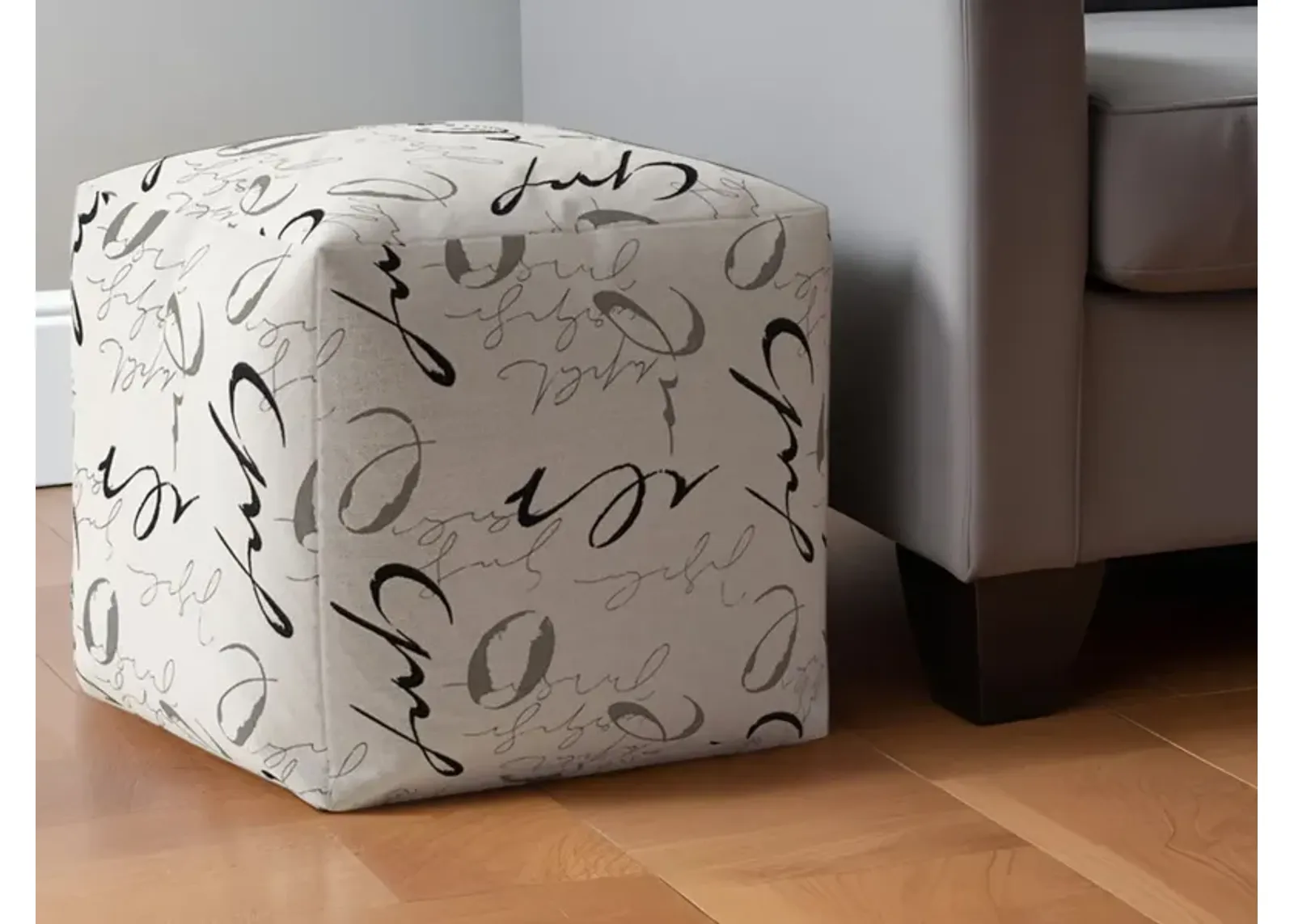 Polyester Abstract Pouf Ottoman - White / Gray