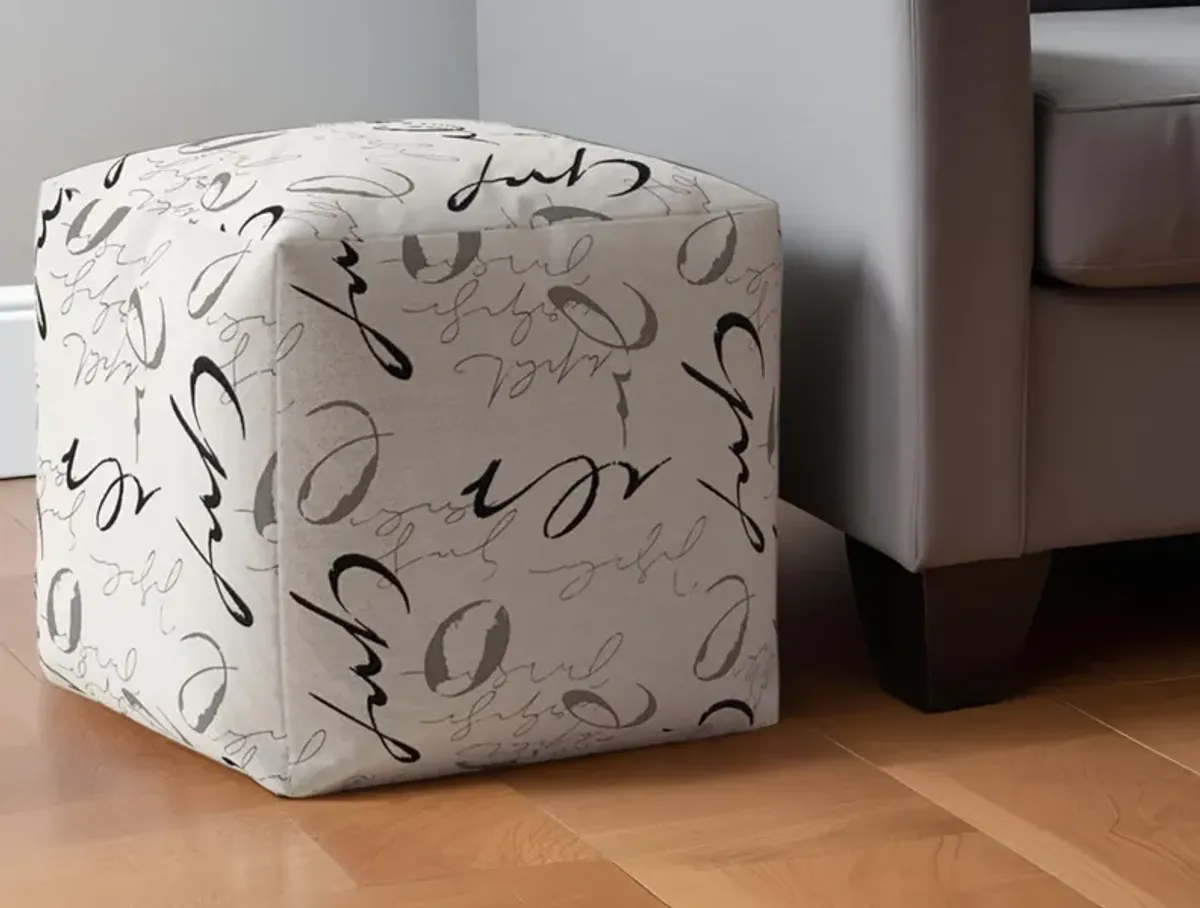 Polyester Abstract Pouf Ottoman - White / Gray