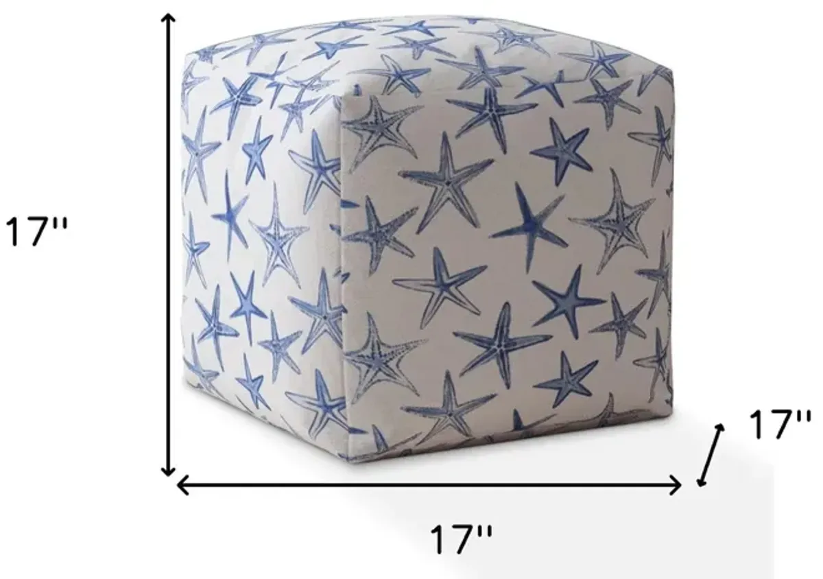 Canvas Stars Pouf Ottoman - Blue / White