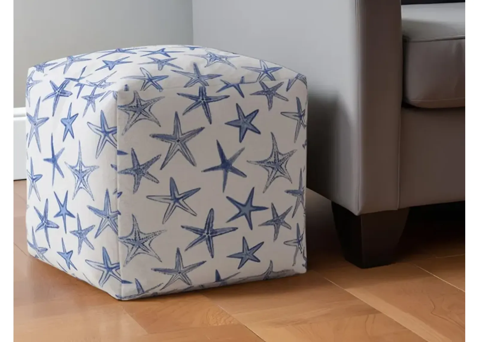 Canvas Stars Pouf Ottoman - Blue / White