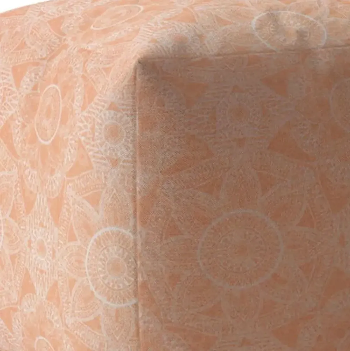 Cotton Floral Pouf Ottoman - Orange