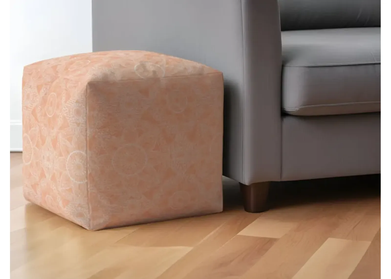 Cotton Floral Pouf Ottoman - Orange