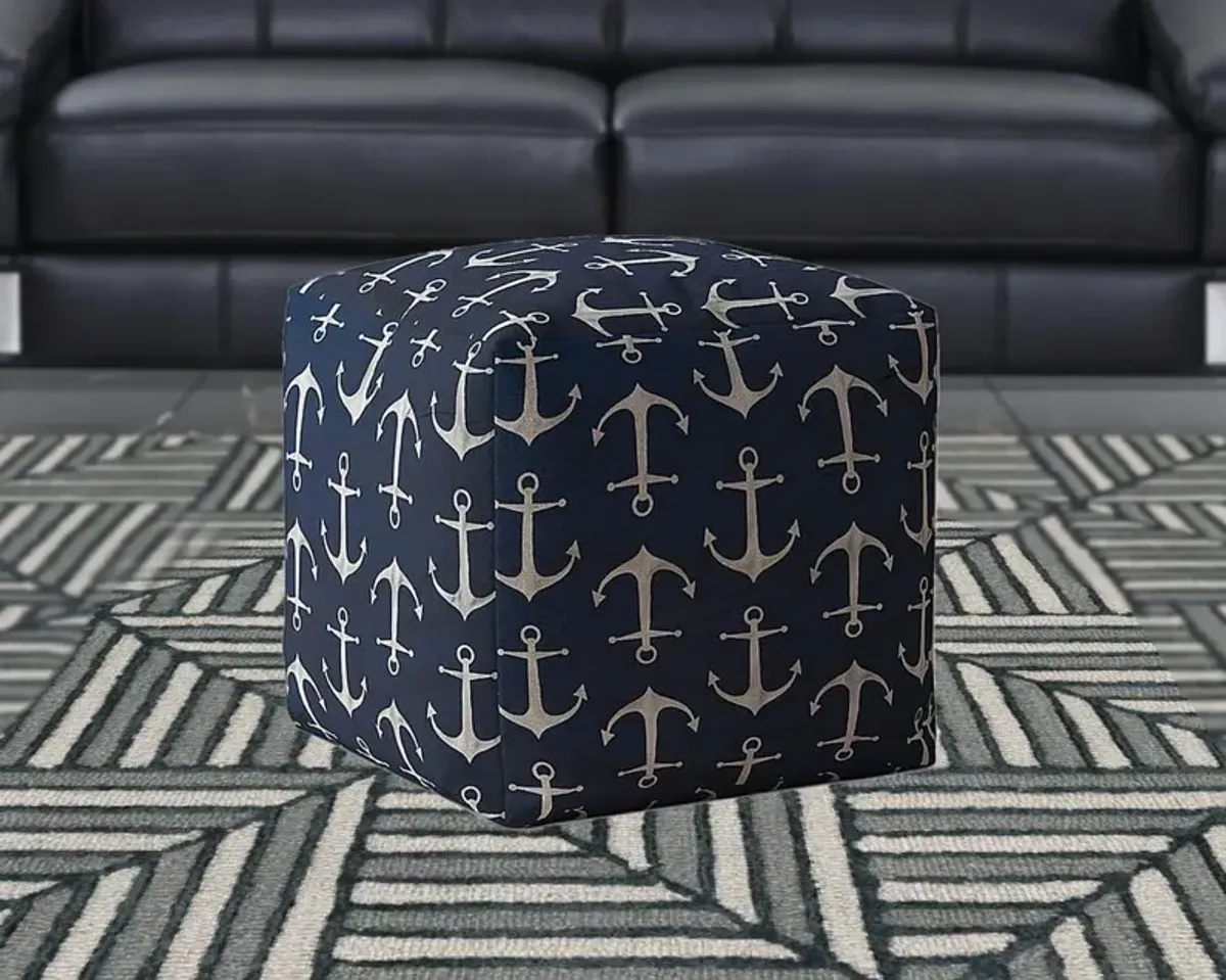 Twill Anchor Pouf Cover - Blue