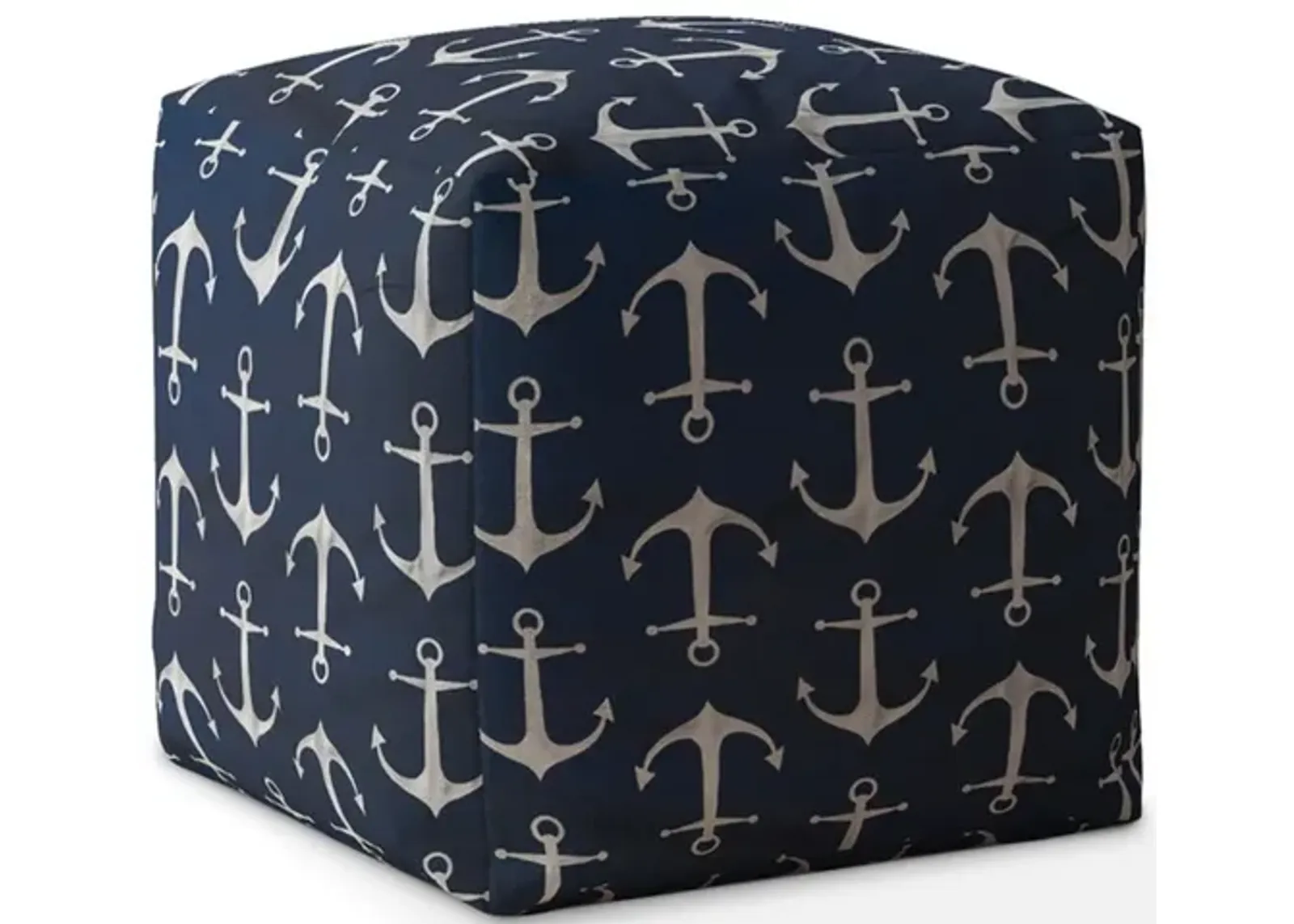 Twill Anchor Pouf Cover - Blue