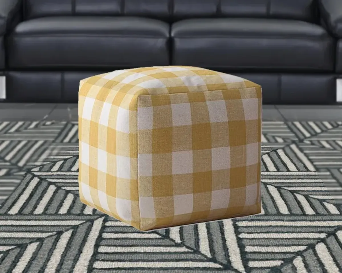 Canvas Gingham Pouf Cover - Yellow / White