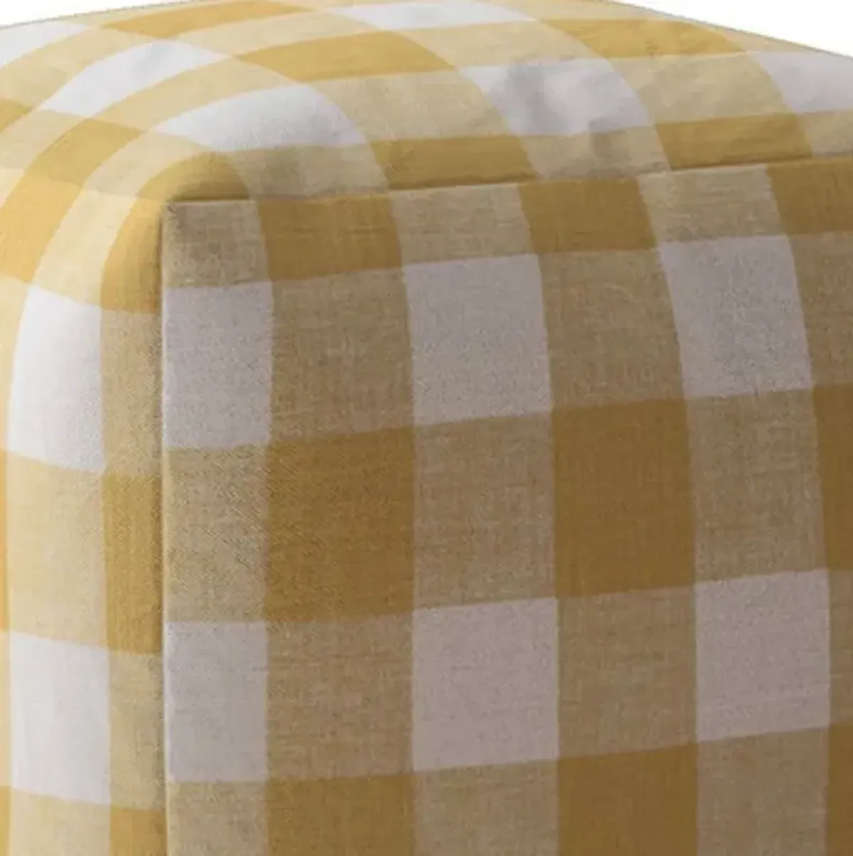 Canvas Gingham Pouf Cover - Yellow / White