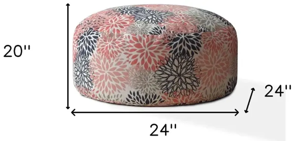 Polyester Round Floral Pouf Cover - Coral