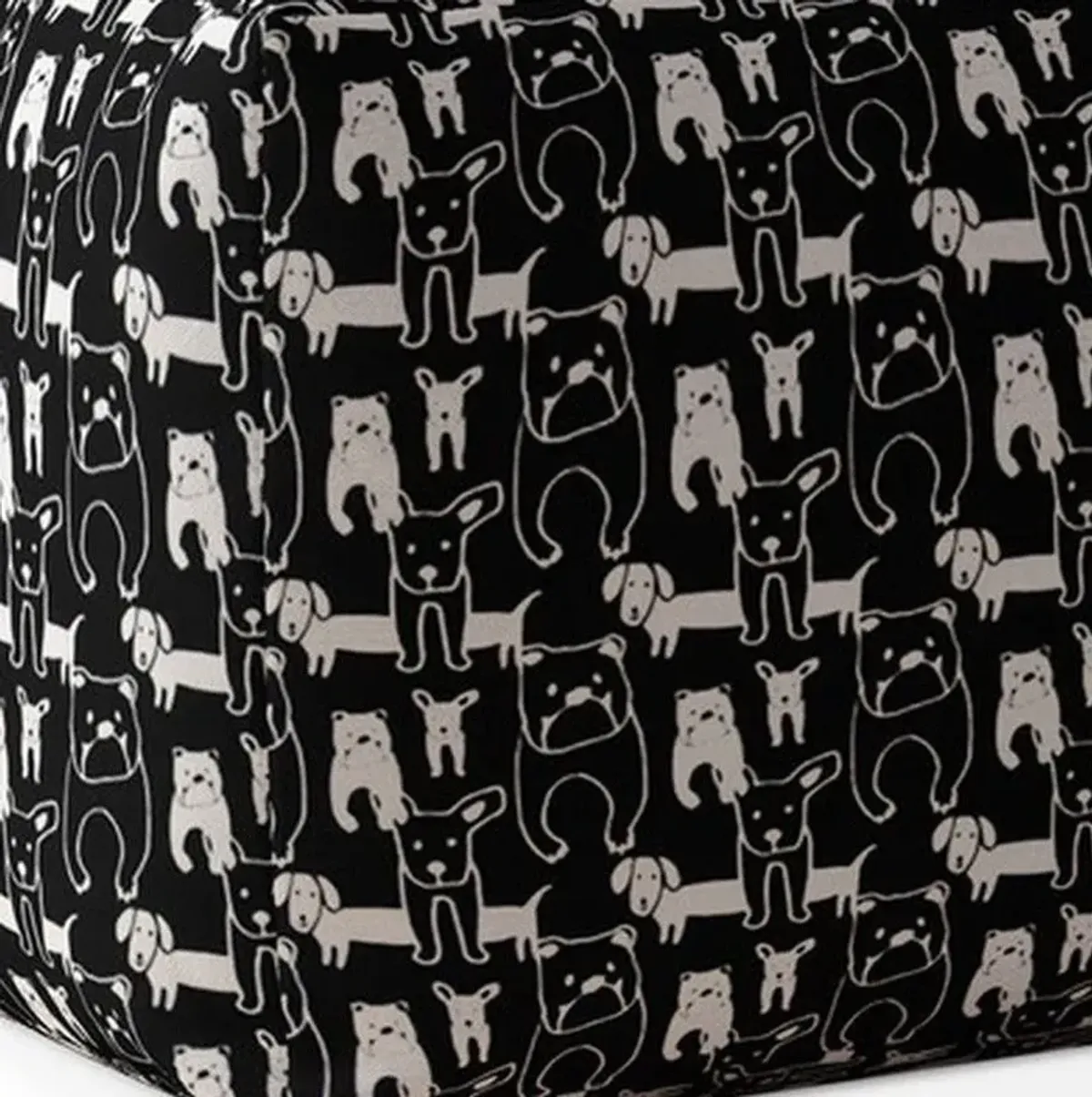 Cotton Dog Pouf Cover - Black / White