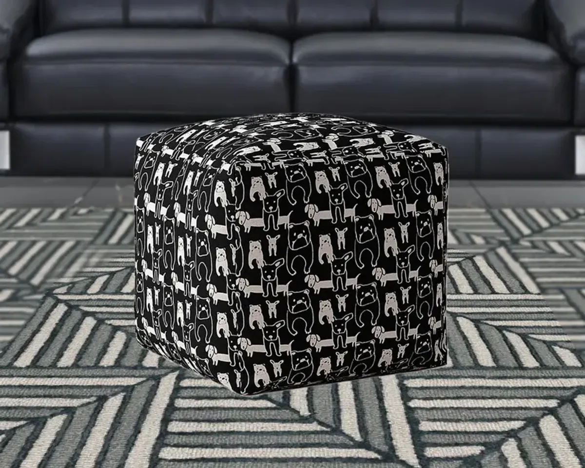 Cotton Dog Pouf Cover - Black / White