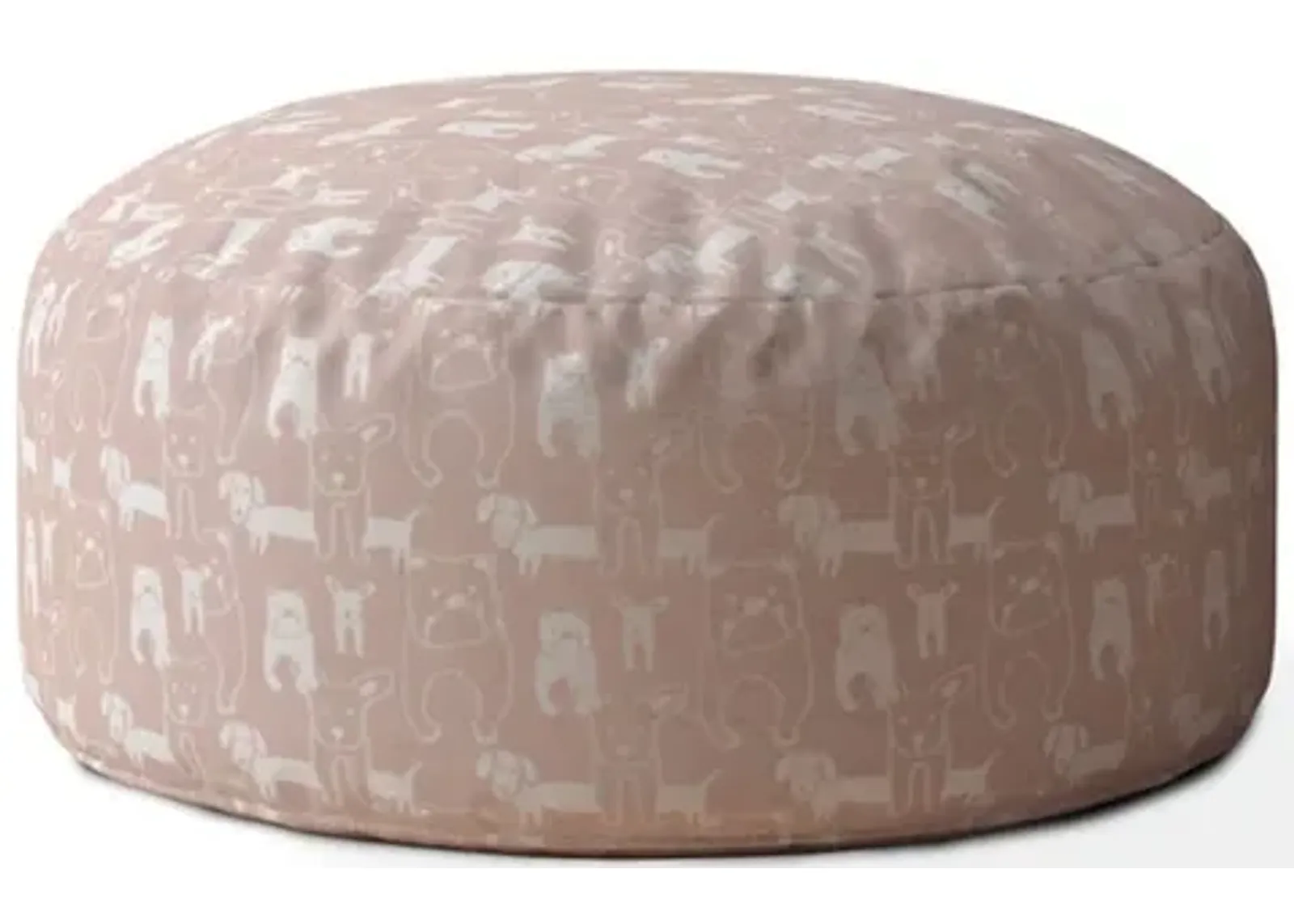 Cotton Round Dog Pouf Cover - Pink / White