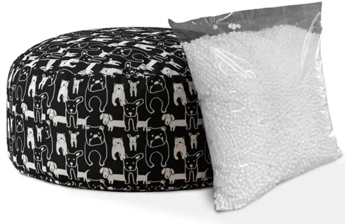 Cotton Round Dog Pouf Cover - Black / White