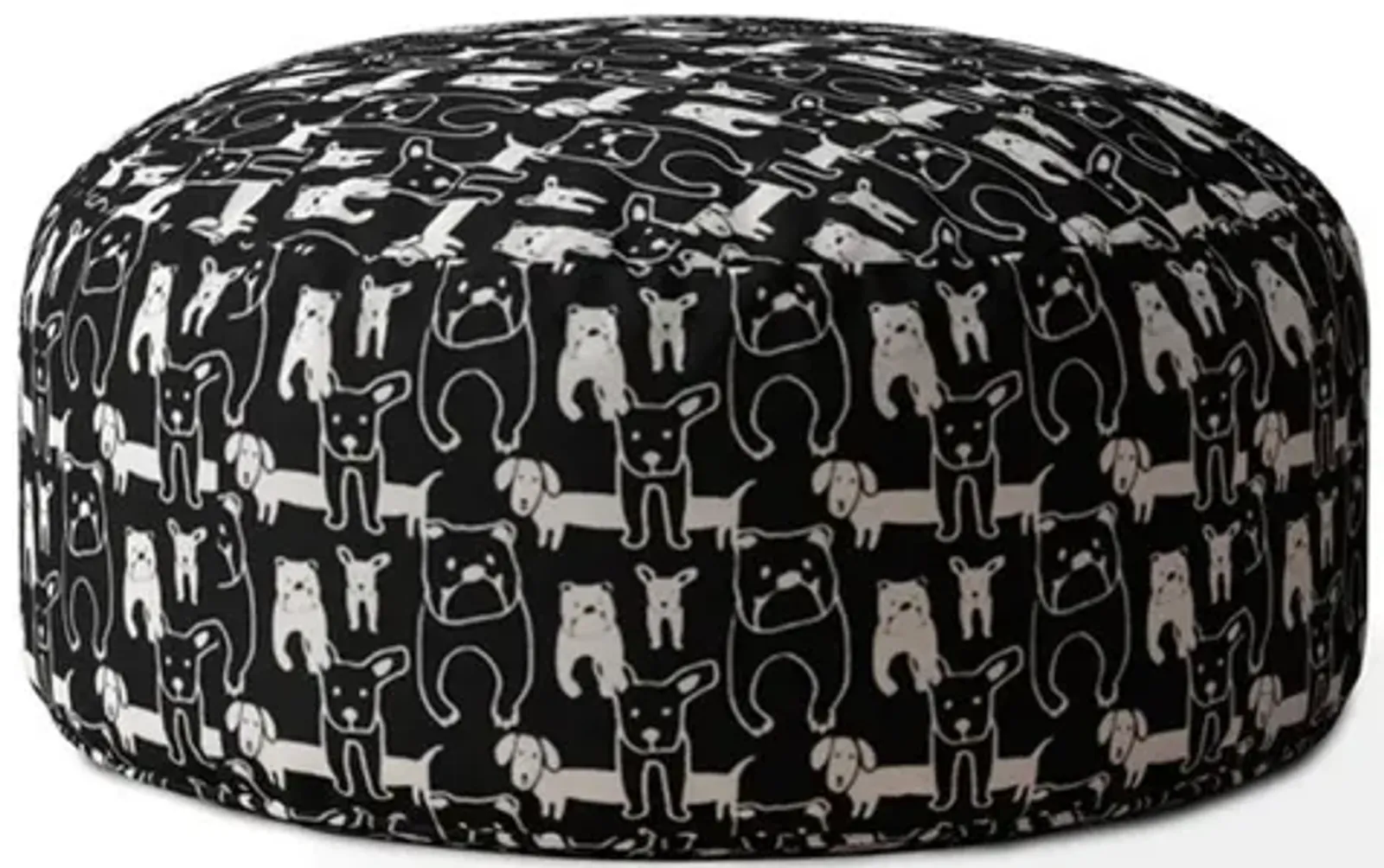 Cotton Round Dog Pouf Cover - Black / White