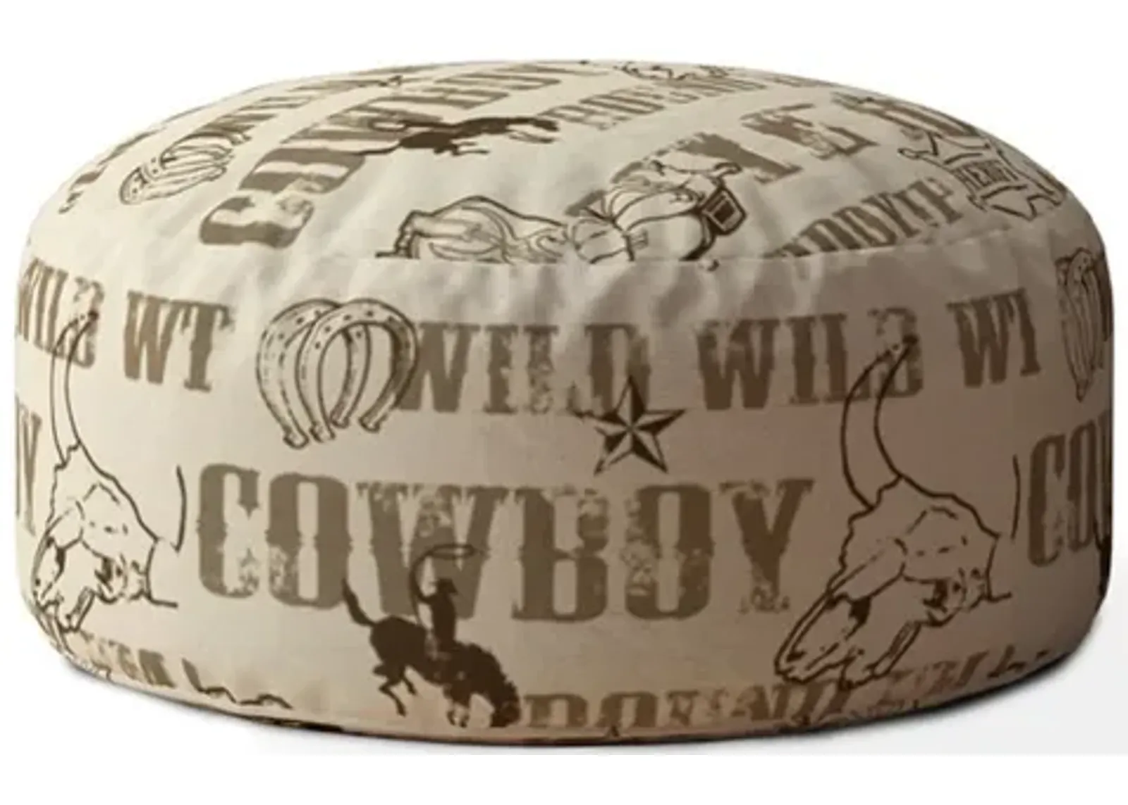 Cotton Round Cowboy Pouf Cover - Brown