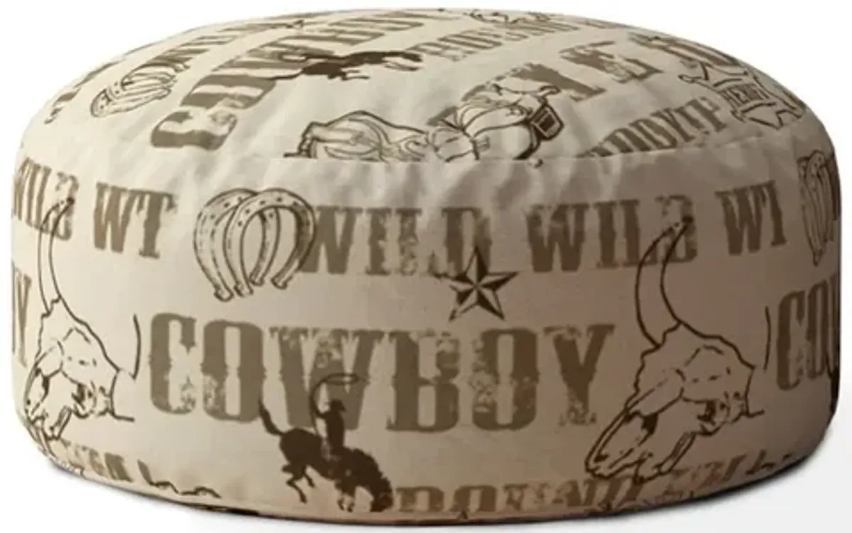 Cotton Round Cowboy Pouf Cover - Brown