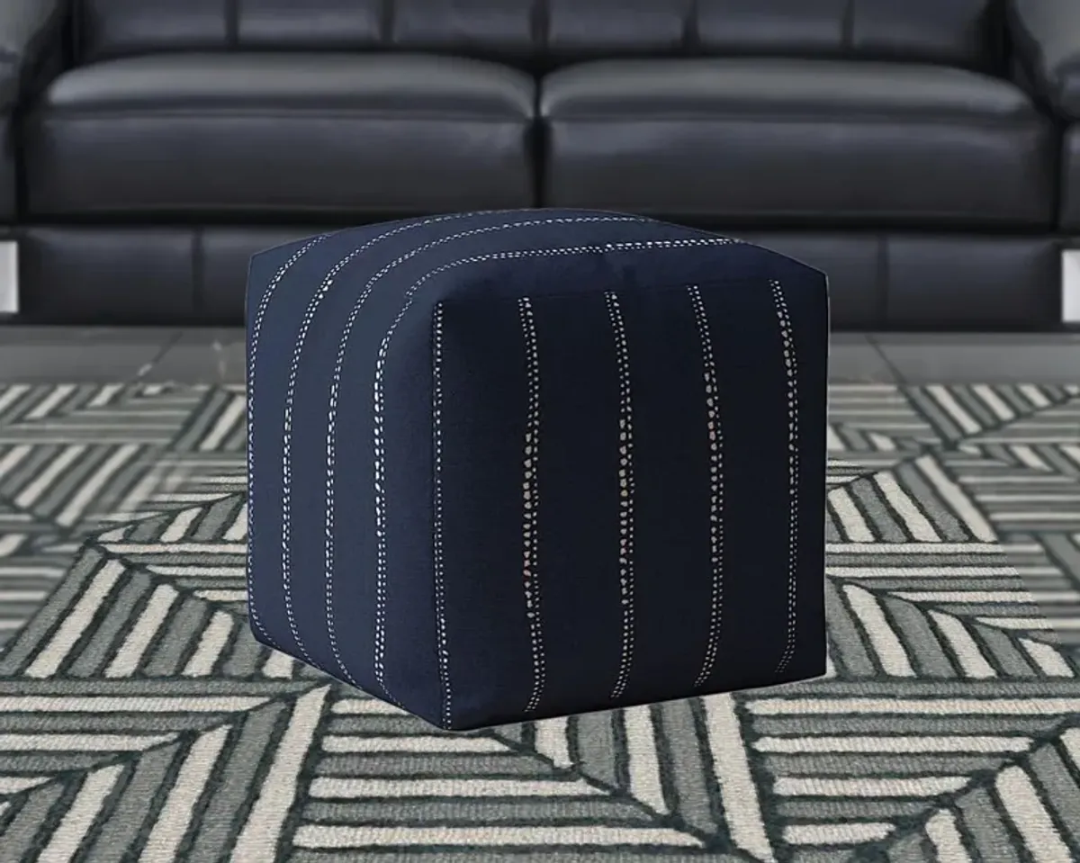 Cotton Striped Pouf Cover - Blue