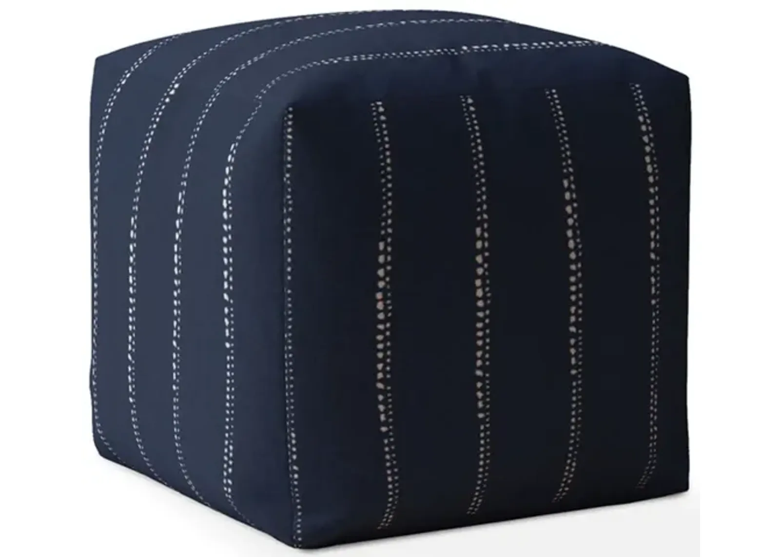 Cotton Striped Pouf Cover - Blue