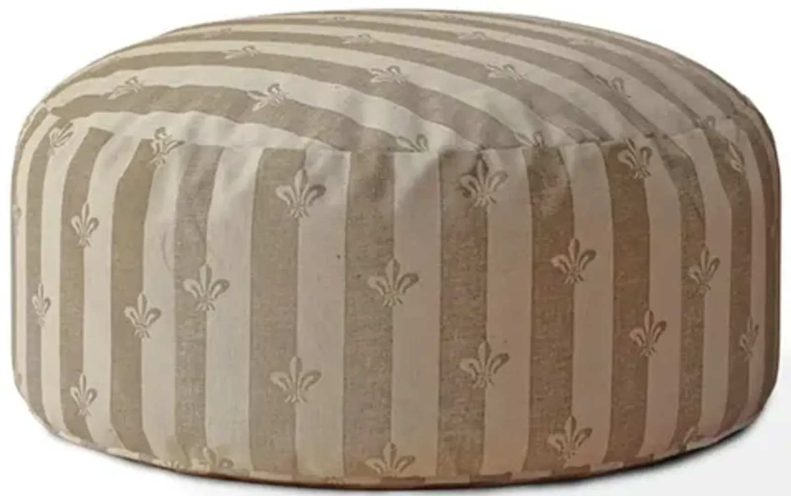 Cotton Round Floral Pouf Cover - Taupe