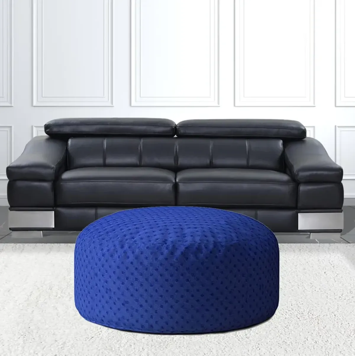 Polyester Round Pouf Cover - Blue