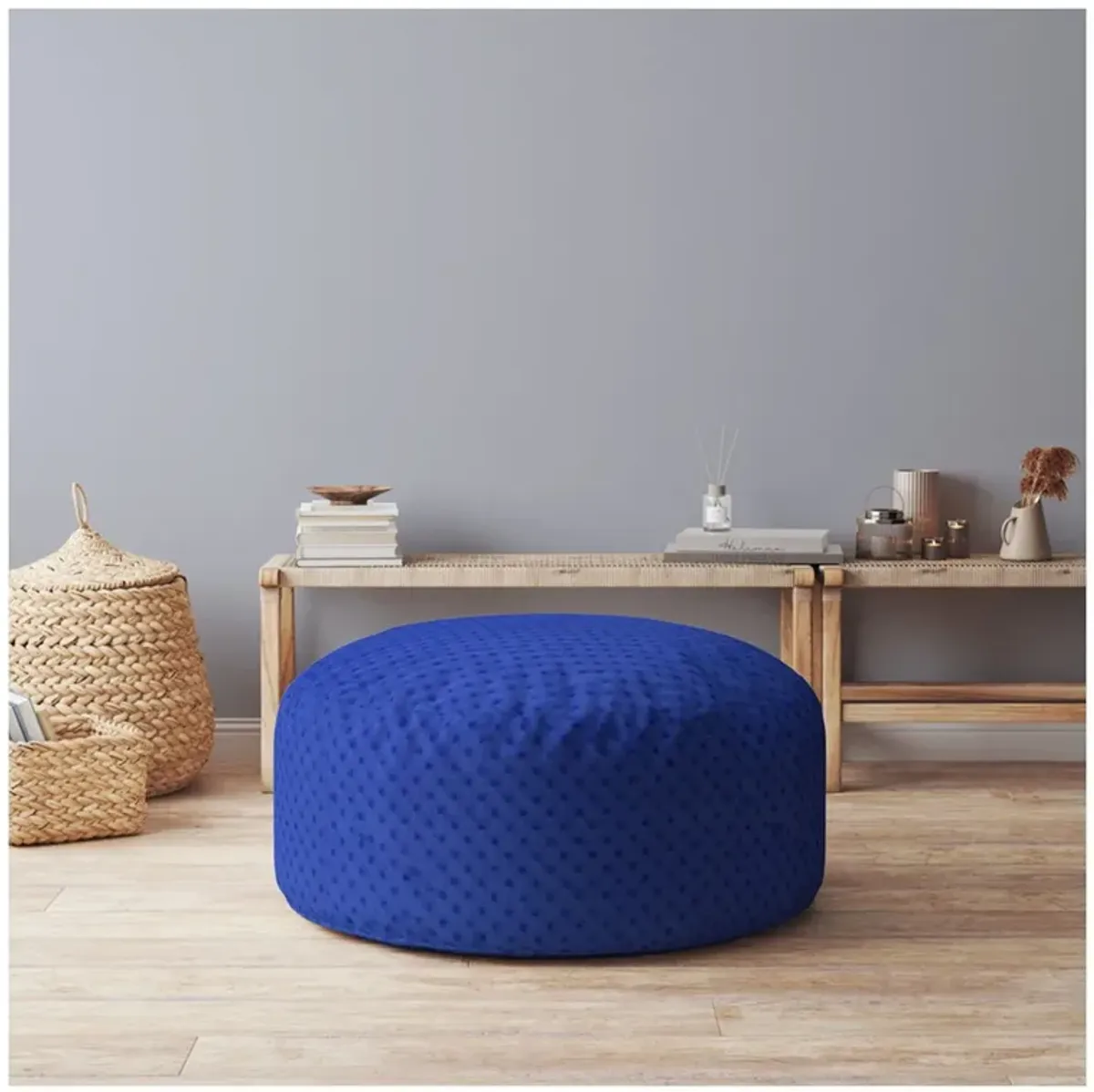 Polyester Round Pouf Cover - Blue