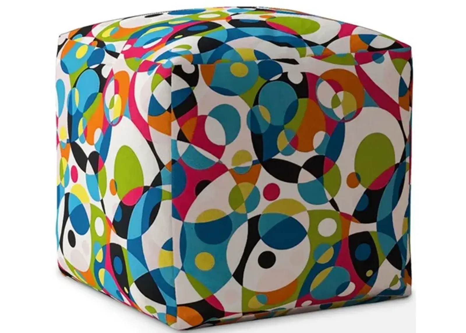 Cotton Patchwork Pouf Cover - Blue / White