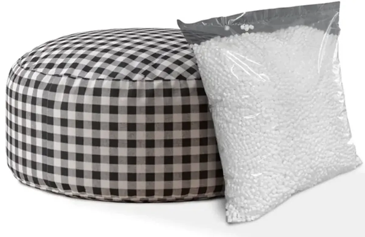 Cotton Round Gingham Pouf Cover - Black / Gray