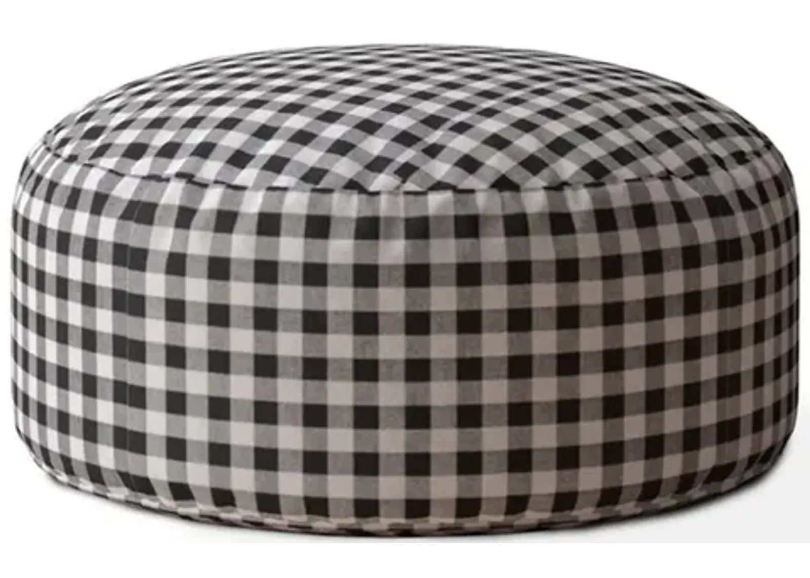 Cotton Round Gingham Pouf Cover - Black / Gray