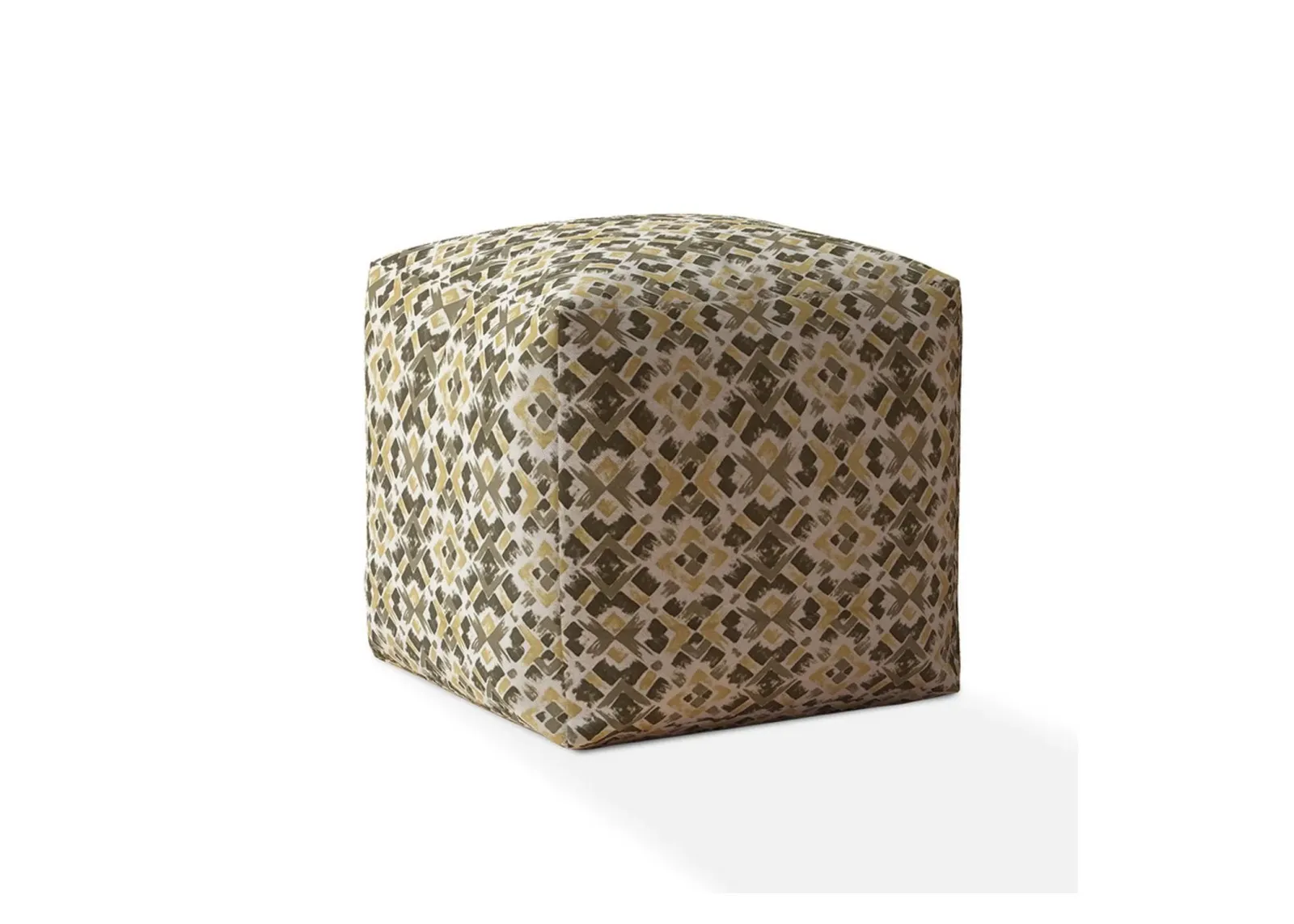 Cotton Geometric Pouf Cover - Beige