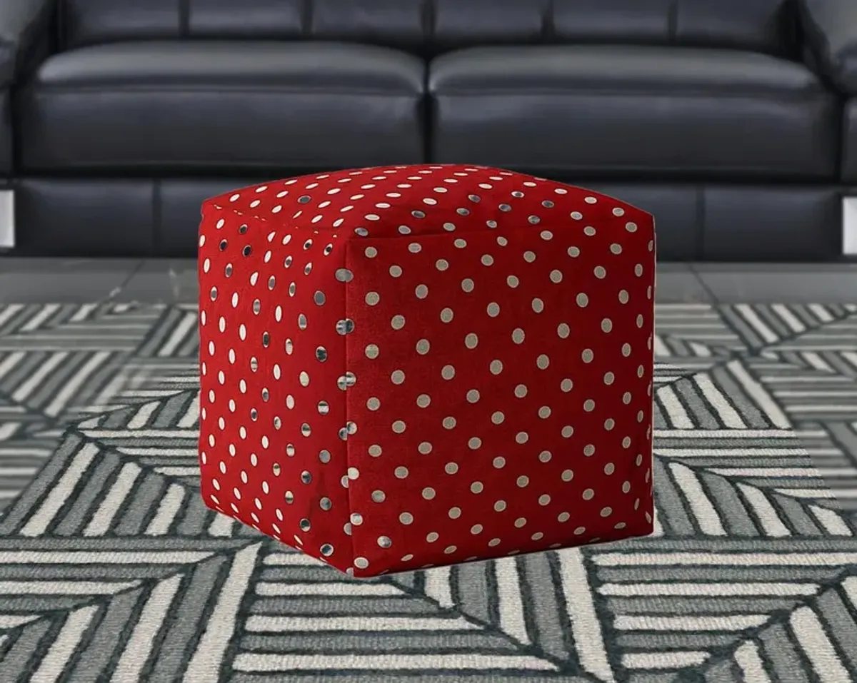 Cotton Polka Dots Pouf Cover - Red / White