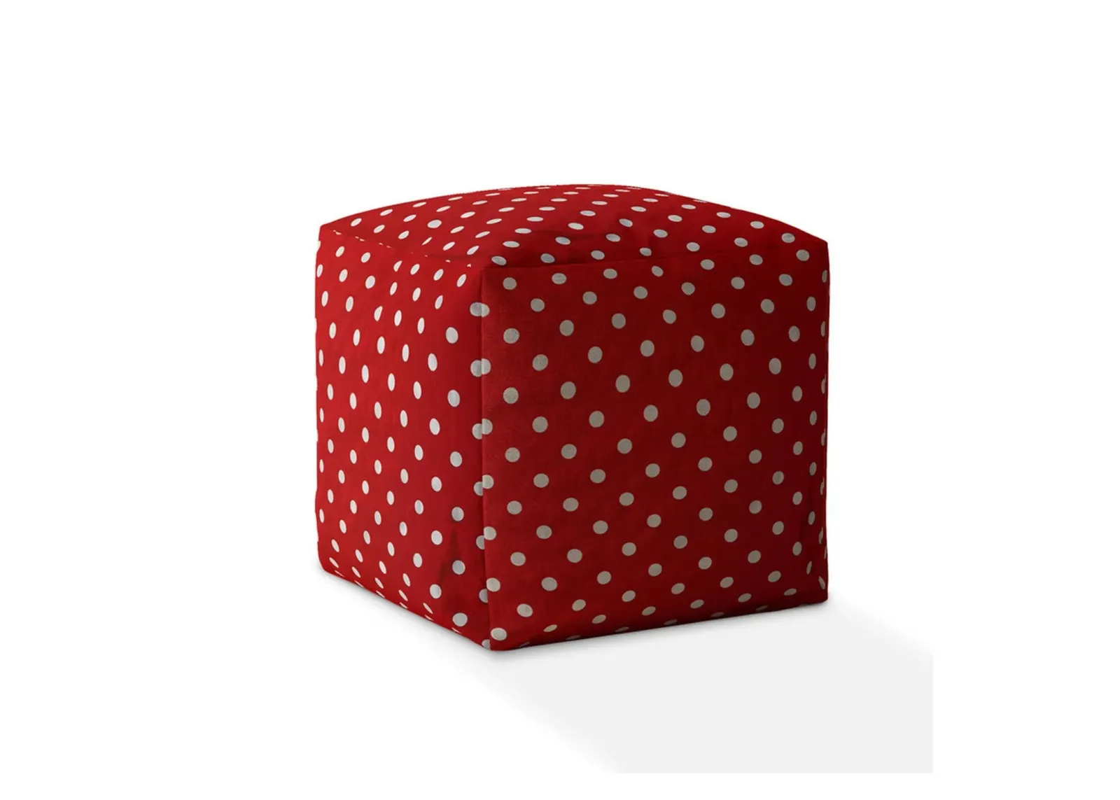 Cotton Polka Dots Pouf Cover - Red / White