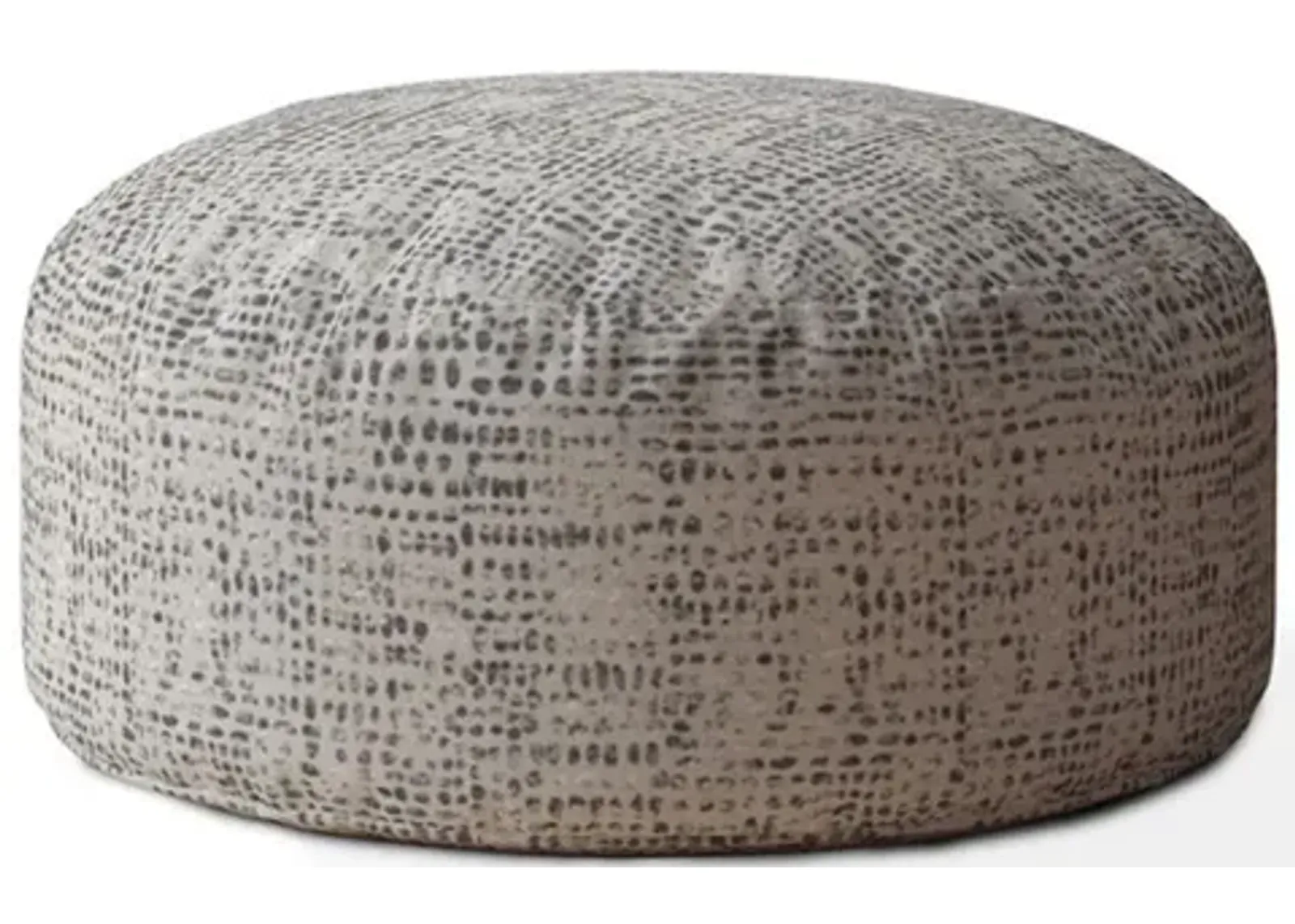 Canvas Round Abstract Pouf Cover - Black / Gray