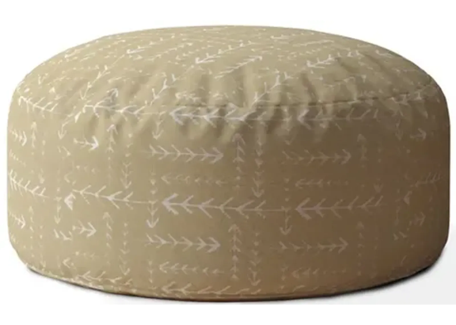 Cotton Round Abstract Pouf Cover - Beige