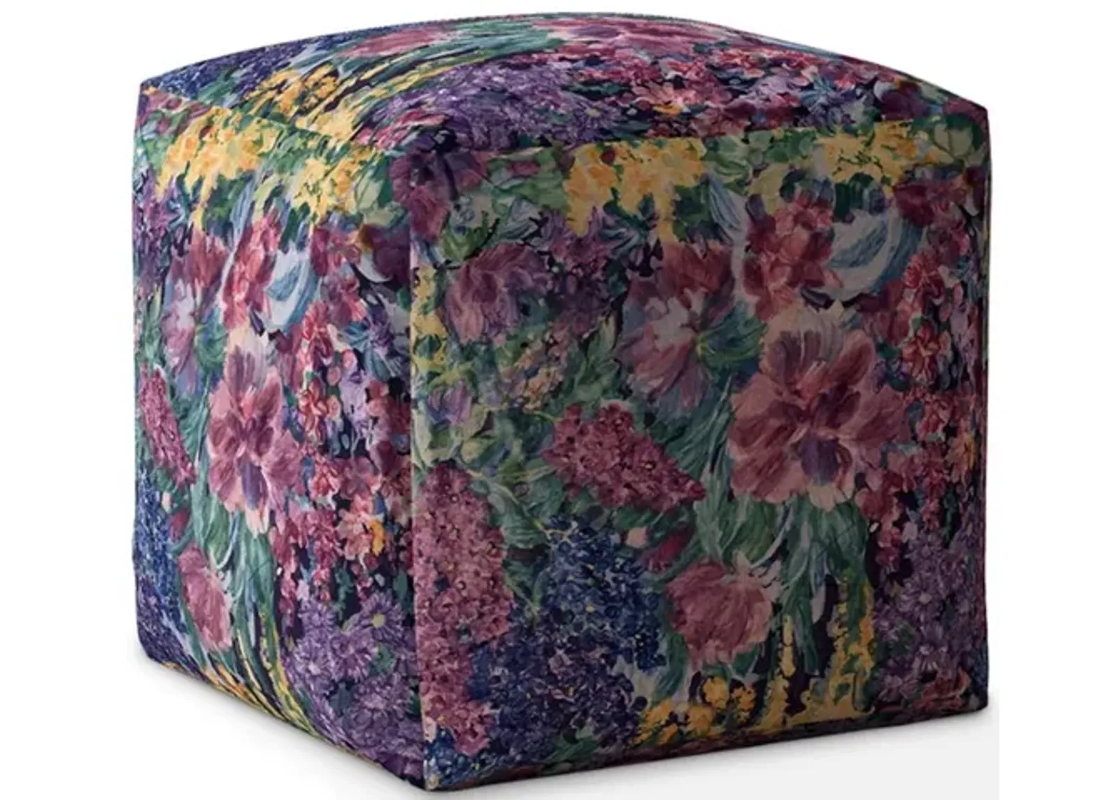 Cotton Floral Pouf Cover - Blue / Green