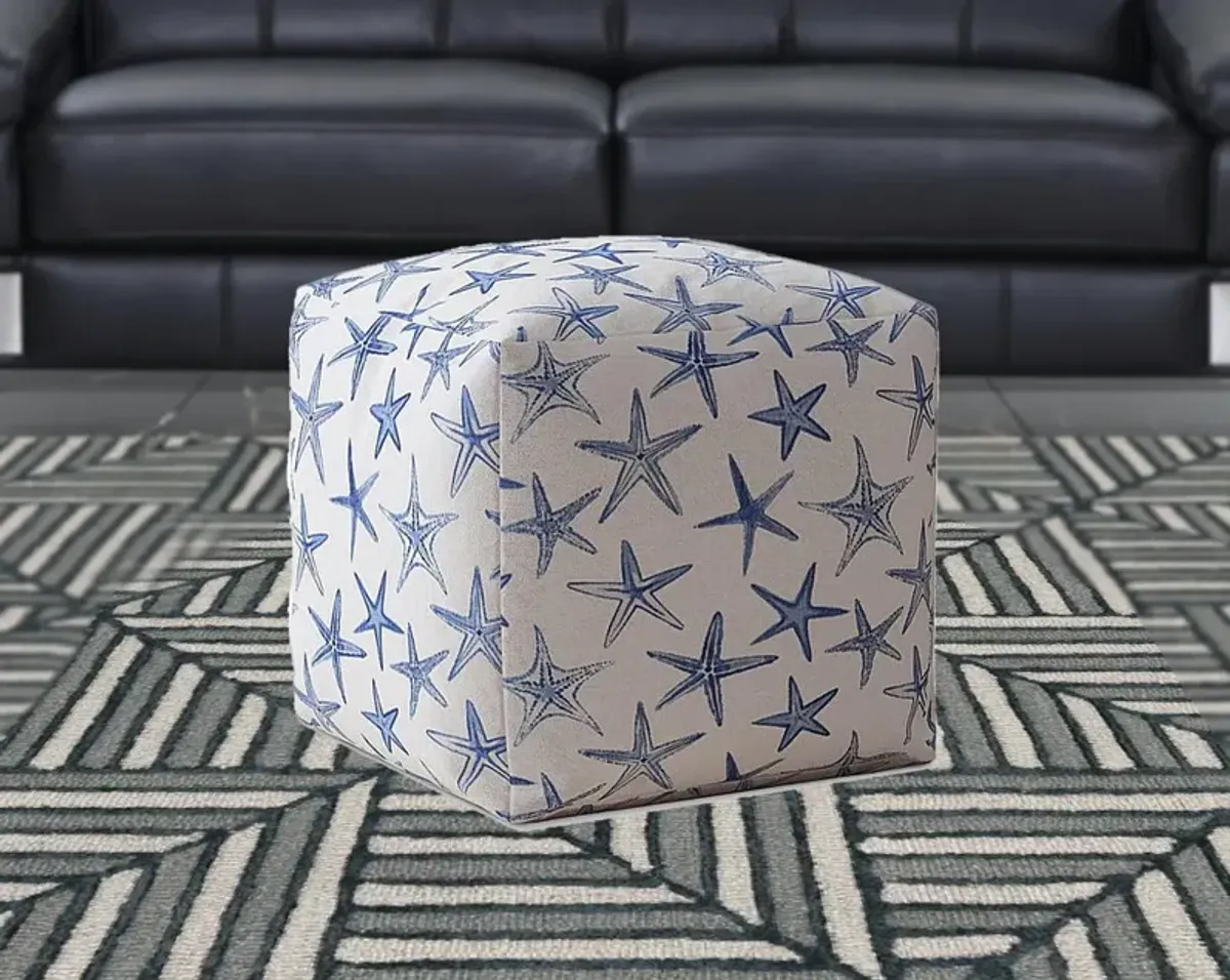 Canvas Abstract Pouf Cover - Blue / White