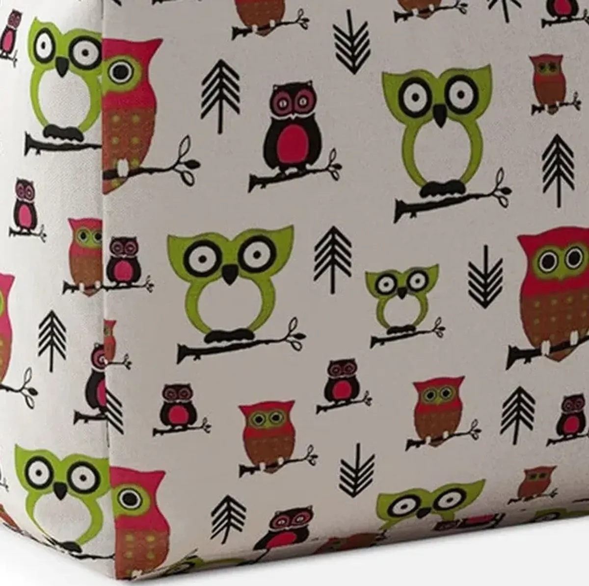 Cotton Owls Pouf Cover - Pink / White