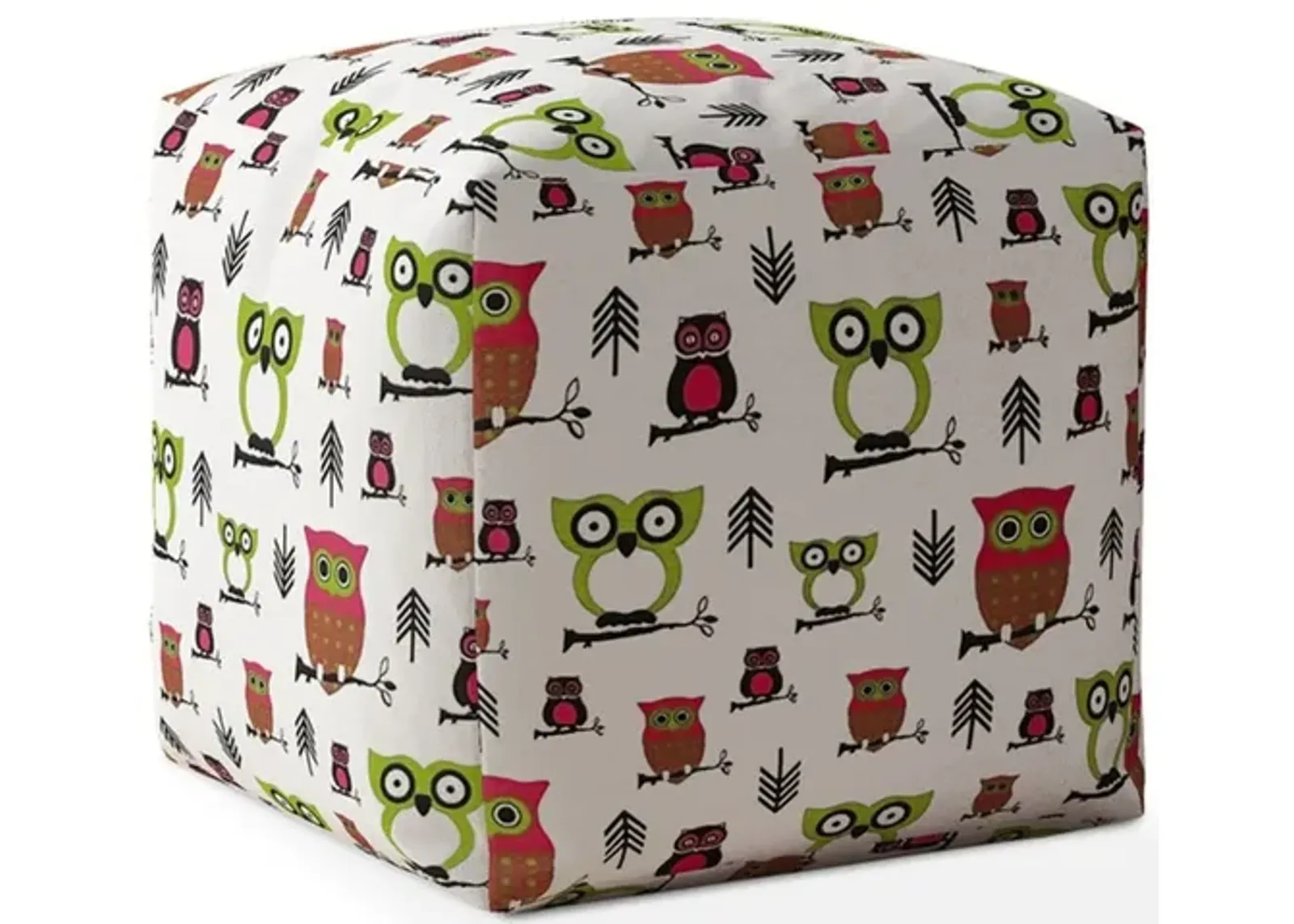 Cotton Owls Pouf Cover - Pink / White