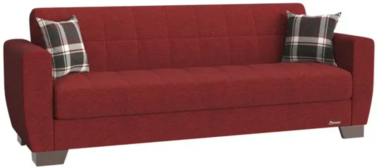 Chenille Sleeper Sleeper Sofa And Toss Pillows With Brown Legs - Burgundy