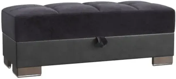 Microfiber Leather Tufted Storage Ottoman - Black / Faux