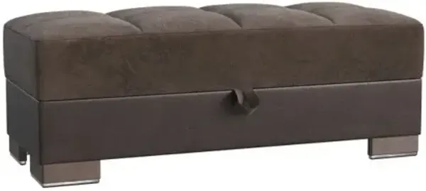 Microfiber Leather Tufted Storage Ottoman - Brown / Faux