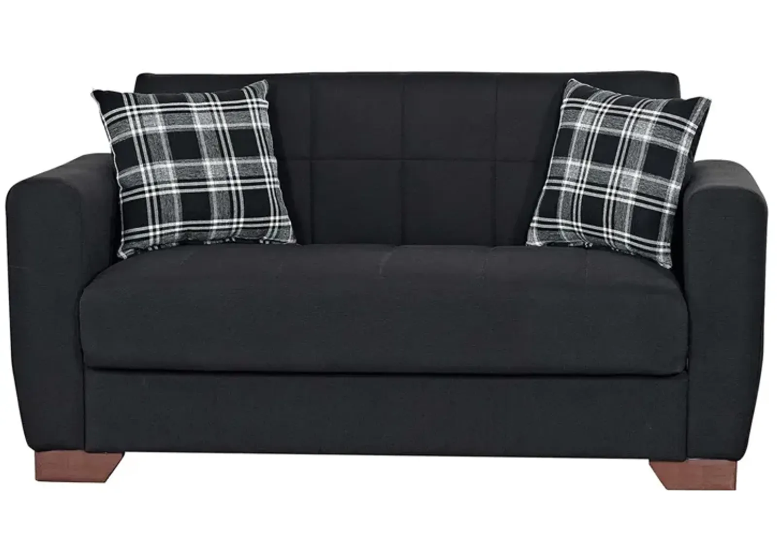 Chenille Futon Convertible Sleeper Love Seat With Storage And Toss Pillows - Black Brown