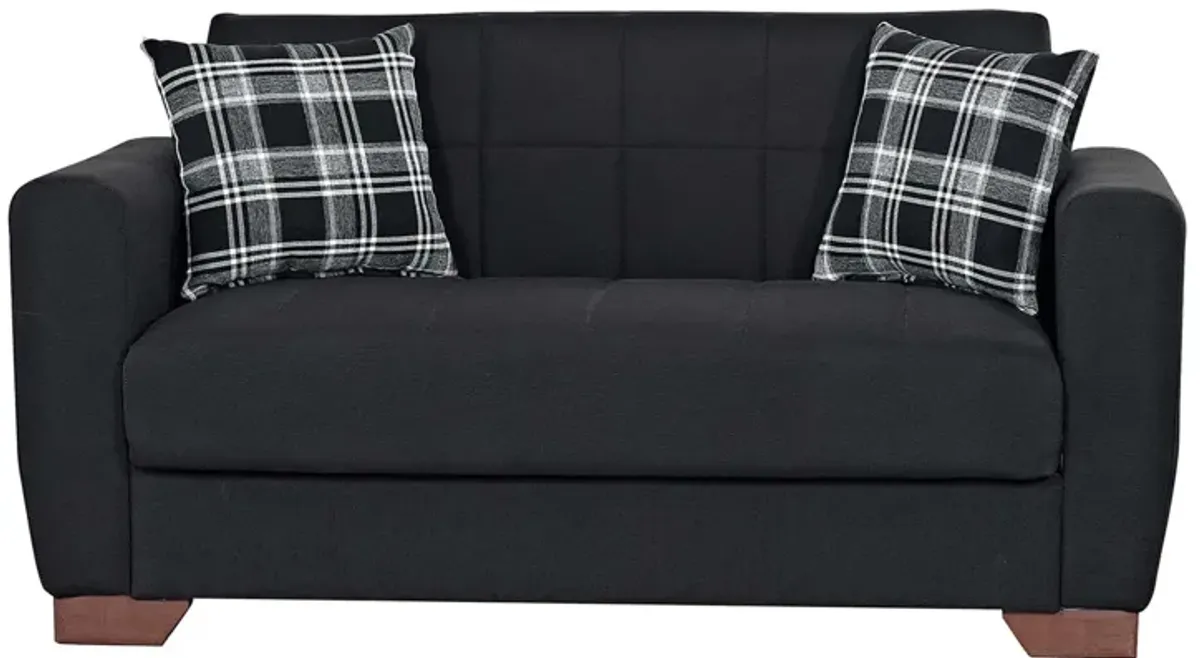 Chenille Futon Convertible Sleeper Love Seat With Storage And Toss Pillows - Black Brown