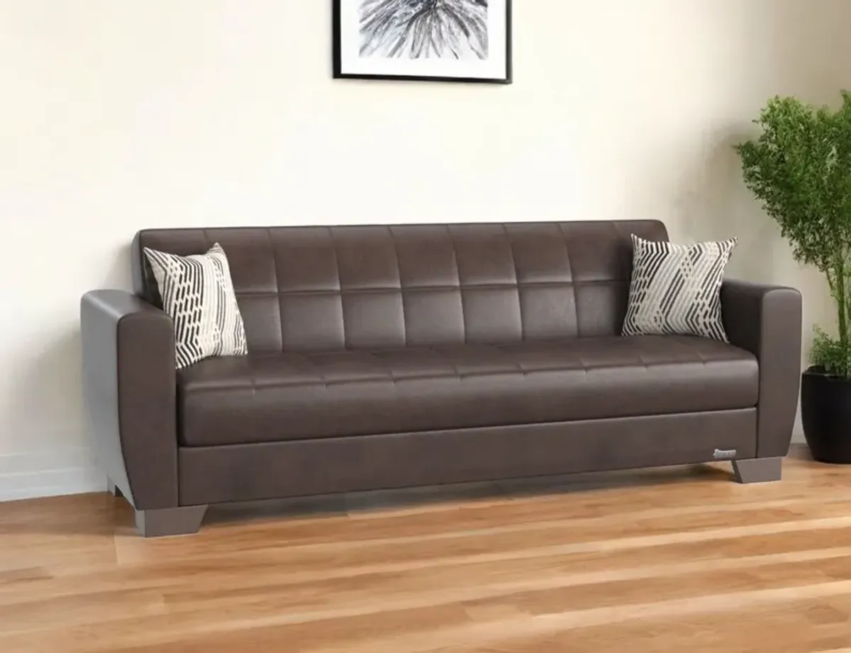 Faux Leather Sleeper Sleeper Sofa And Toss Pillows - Brown