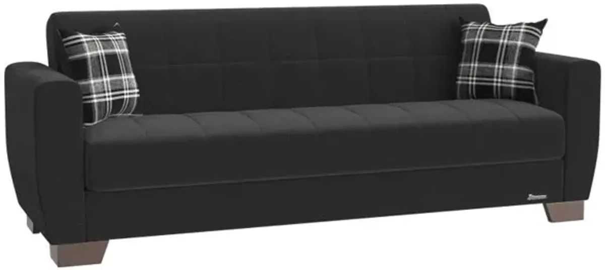 Chenille Sleeper Sleeper Sofa And Toss Pillows With Brown Legs - Black