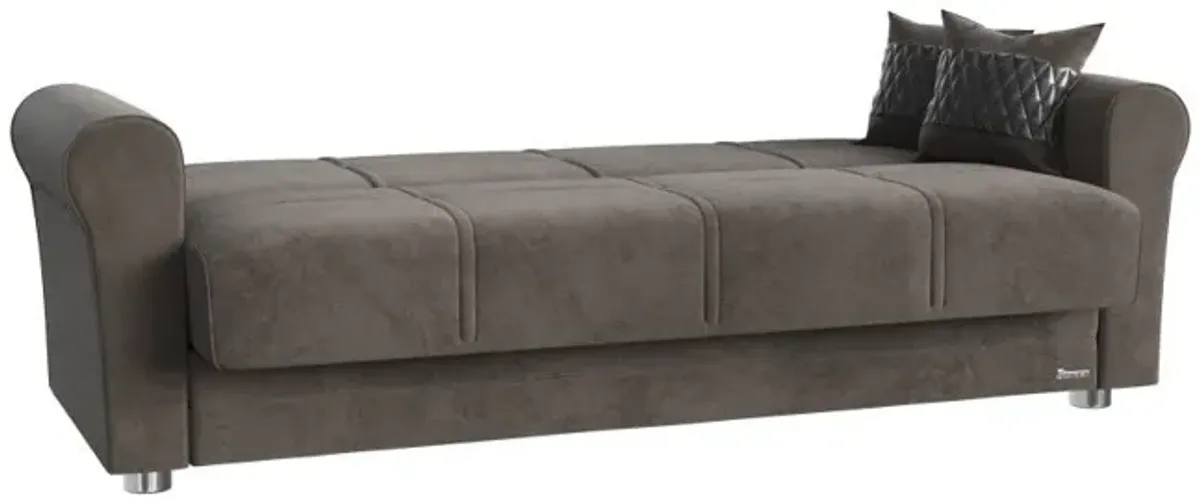 Microfiber Sleeper Sleeper Sofa And Toss Pillows With Silver Legs - Gray