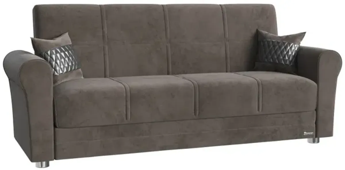 Microfiber Sleeper Sleeper Sofa And Toss Pillows With Silver Legs - Gray