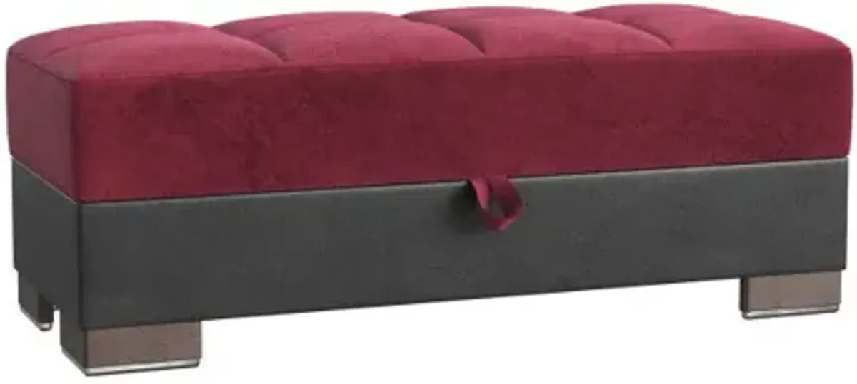 Microfiber Tufted Storage Ottoman - Burgundy / Brown