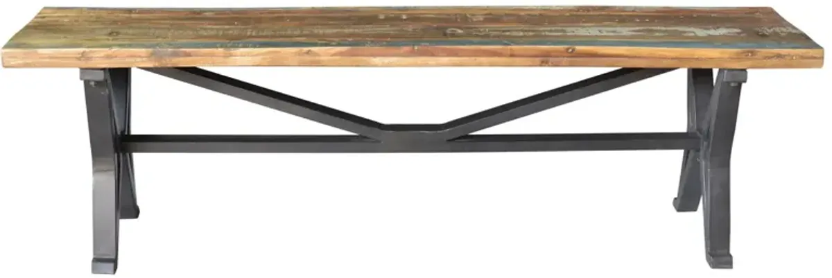 Distressed Solid Wood Dining Bench - Brown / Black